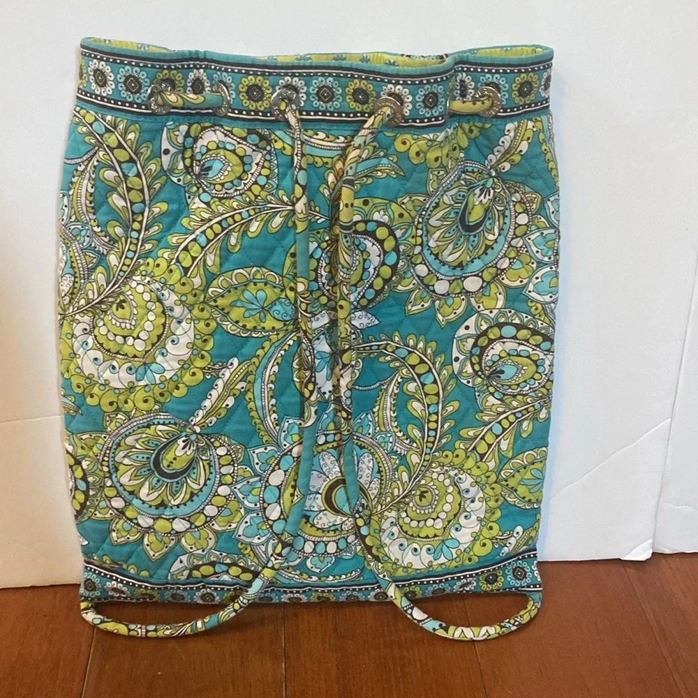 Vera Bradley quilted poppy teal color drawstring backpack book bag purse 15x12